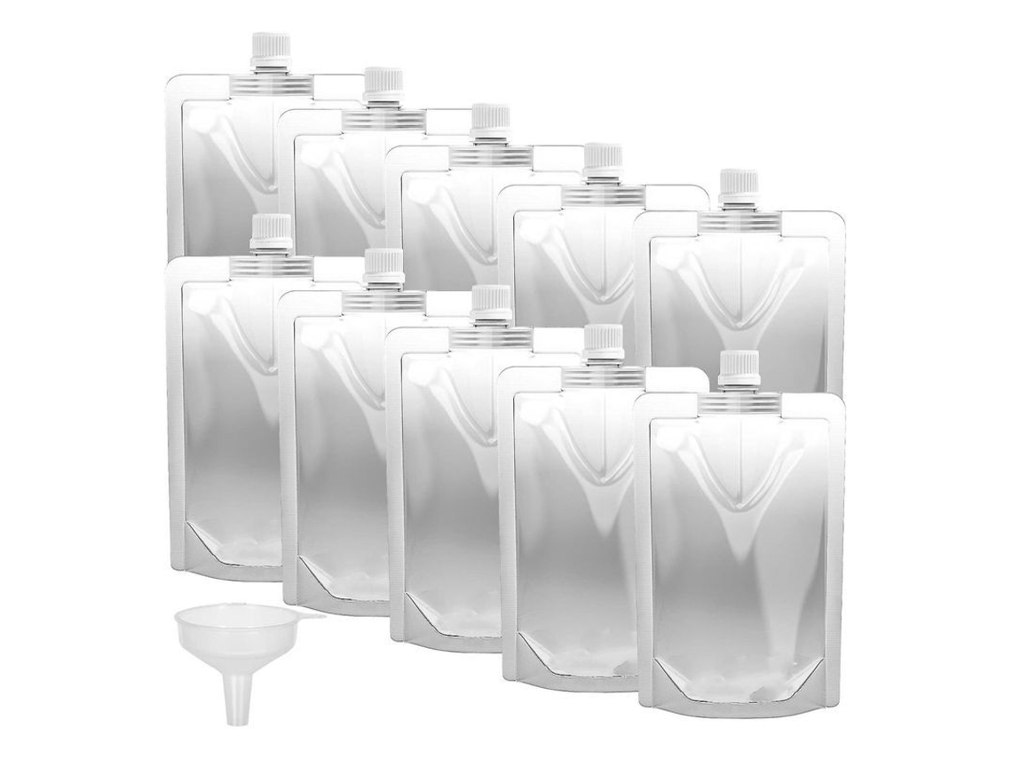 10 Bolsas De Líquido Alimentario Resistentes A Fugas Con Tapa De Tornillo Y Embudo, Reutilizables Y Portátiles 200ml
