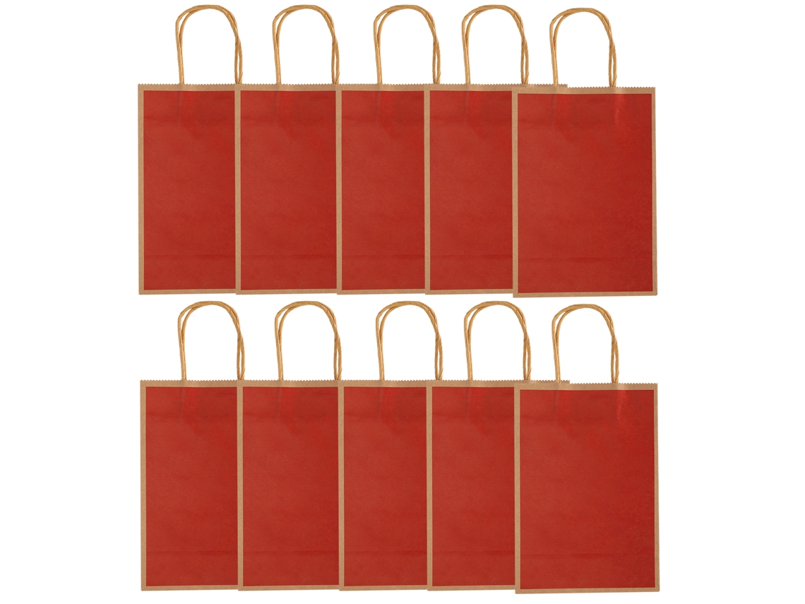 10 bolsas de papel kraft con asas, 15 x 8 x 21 cm, rojas
