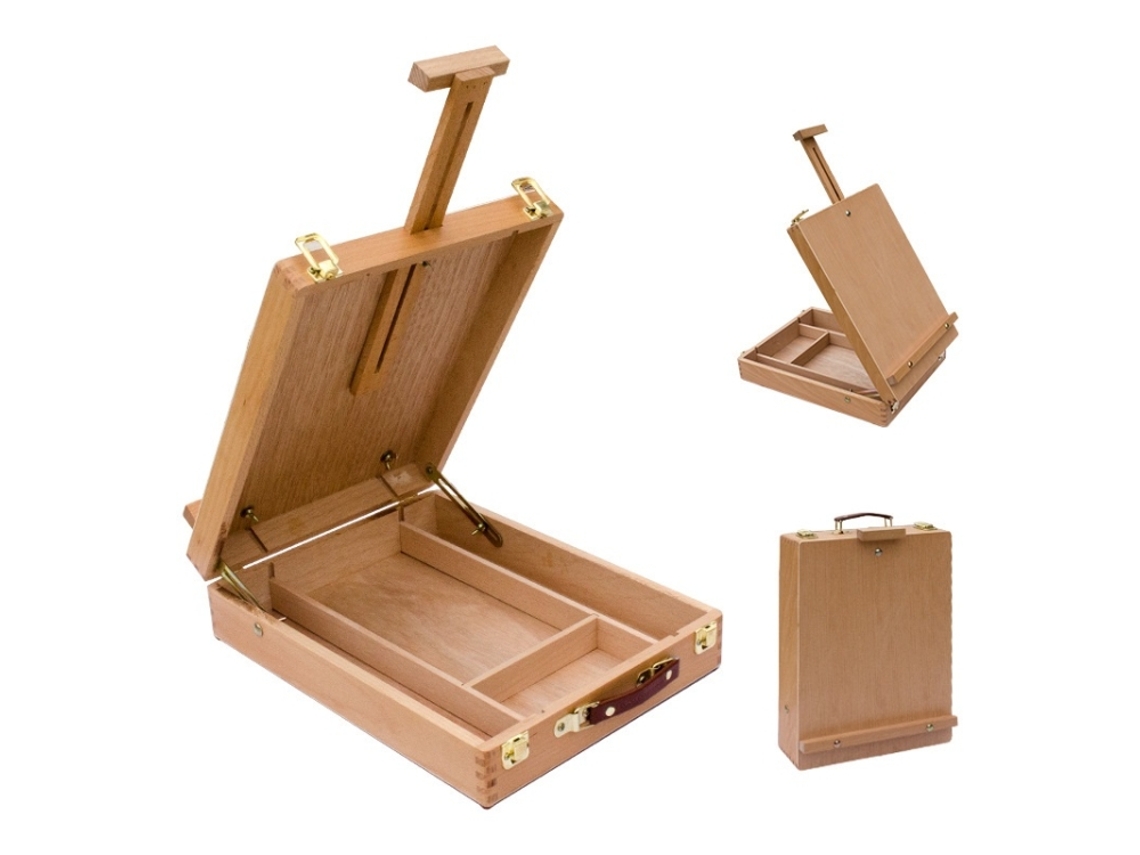 (color Madera Natural) Caja De Pintura Al Óleo Portátil Con Esquinas Redondeadas Y Caballete Multifuncional
