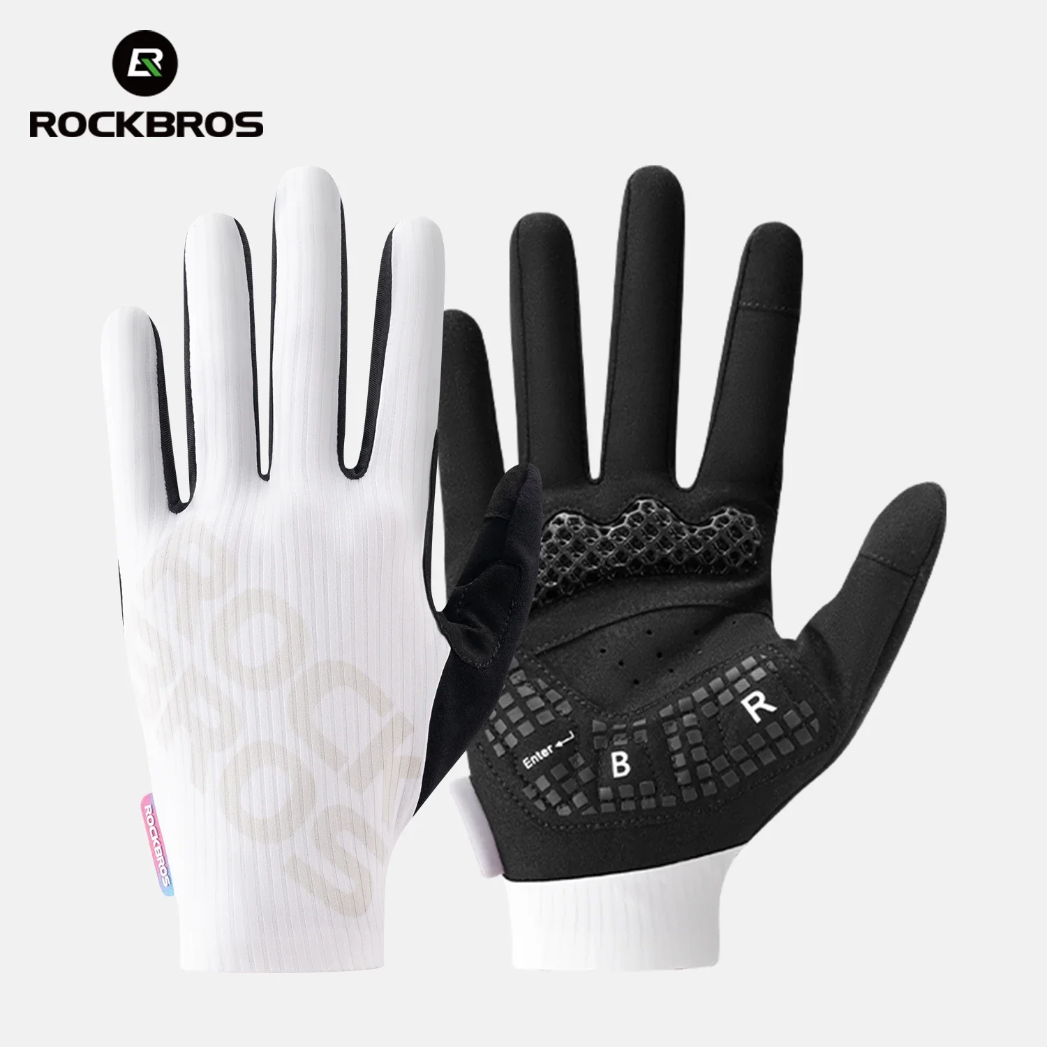Guantes de ciclismo (blancos, talla S), diseño de dedos largos, palmas acolchadas y transpirables con absorción de impactos, unisex.