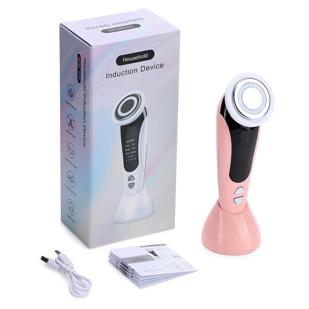 Masajeador Facial Ems 7 En 1 (rosa) Con Vibración Y Calor Para El Cuidado De La Piel