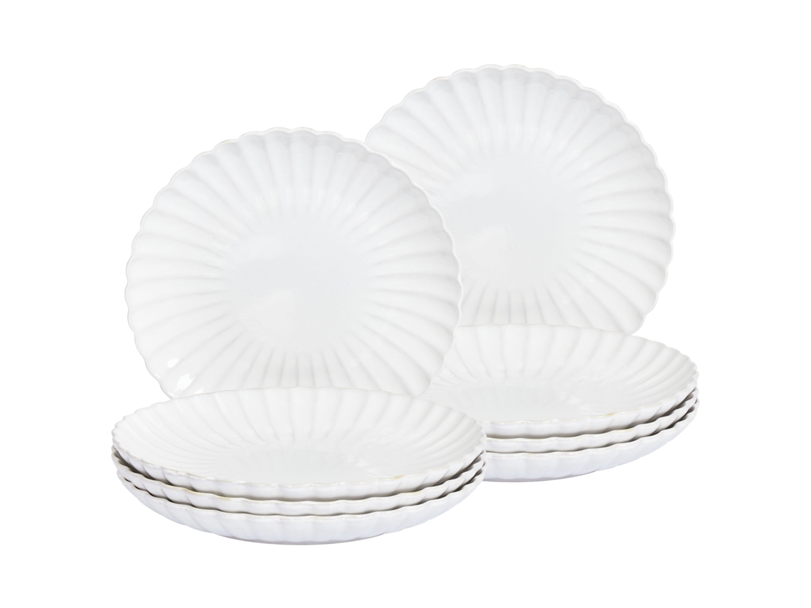 Juego de 8 platos llanos de gres Nettle en color blanco crema de Beliani