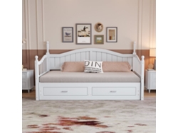 Sofá Cama Extensible 90/180x190 Cm, Columnas Romanas, Cajones, Pino Blanco