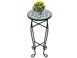 Mesa auxiliar  Mesa auxiliar  Mesa auxiliar de mosaico verde y blanco con plantas Wsd248197 Lovely Home