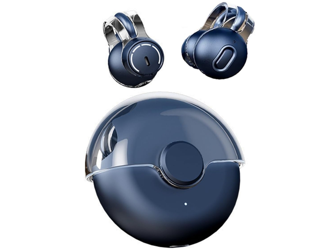 Auriculares deportivos abiertos con clip, auriculares inalámbricos de conducción ósea azules