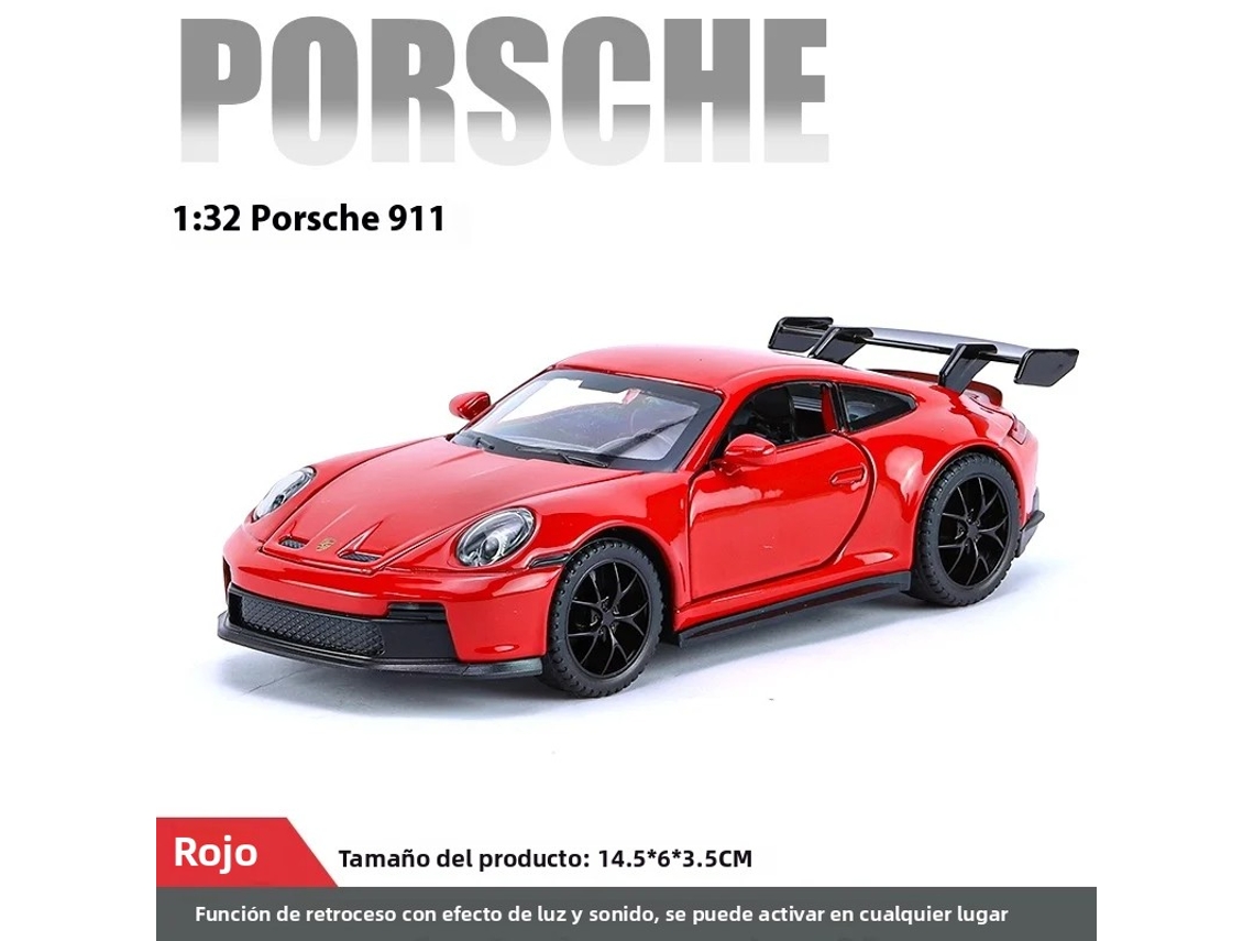 (Rojo) Coche deportivo en miniatura a escala 1:32, Porsche 911 GT3 RS, con efectos de sonido y luz.