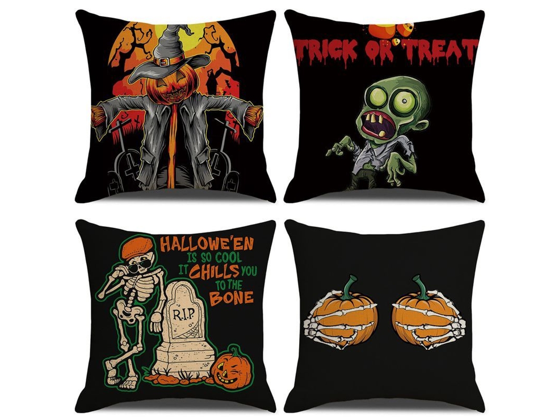 2026-30529-fundas De Almohadas De Halloween Set De 4, Negro Para Sala Cama Sofá Patio Coche 18x18 Pulgadas