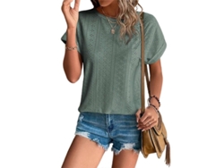 Camiseta De Manga Curta Com Detalhes De Gola Redonda, Gola Solta E Folgada Para Verão, Cor Verde Ervilha, Tamanho Xl