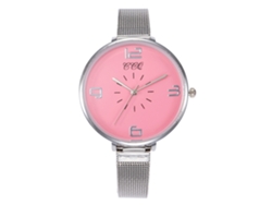 Reloj De Pulsera Ccq Para Mujer Con Correa De Aleación Metálica Y Esfera Con Números Grandes - Rosa