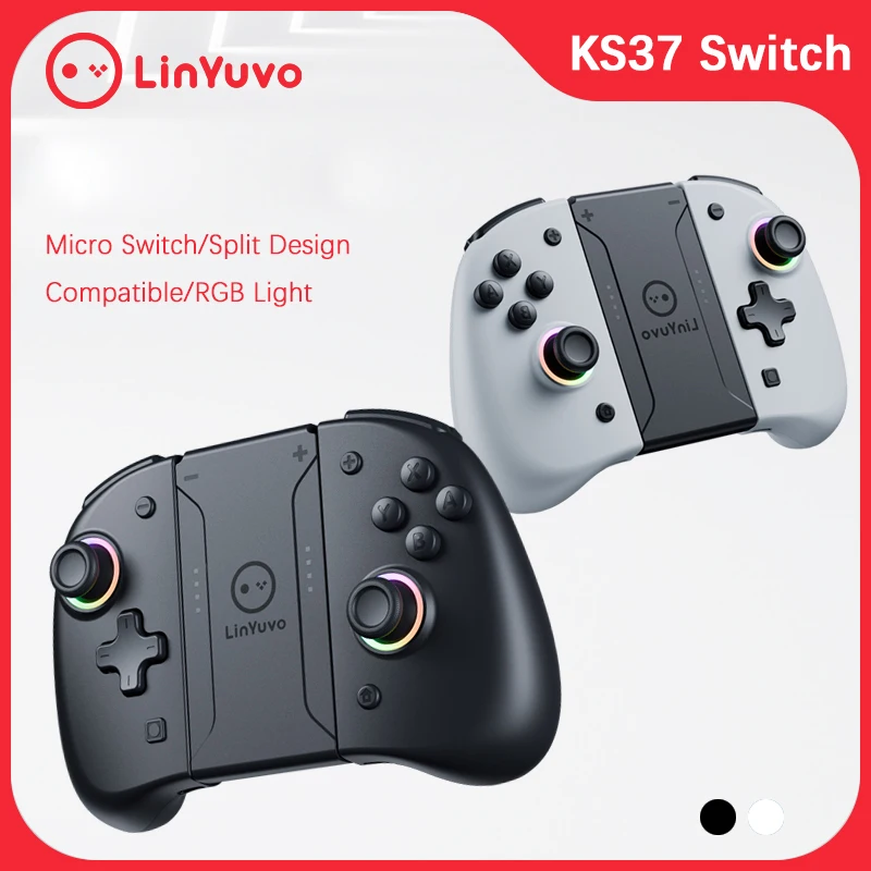 Mando inalámbrico Joy-Con KS37 para Nintendo Switch, 7 colores LED, para Switch OLED/Lite, giroscopio de 6 ejes, KS37-4