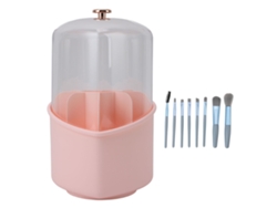 Set De 8 Brochas De Maquillaje Con Organizador Giratorio, Gran Capacidad, Tapa Rosa Transparente.