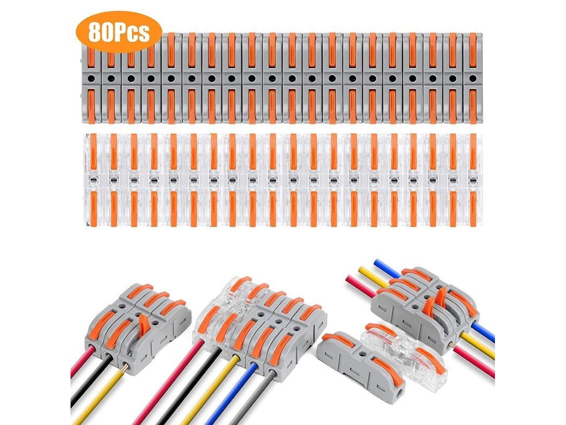 Conectores Eléctricos Rápidos Con Palanca, 80 Piezas, Terminal De Conexión Rápida De 1 Cable Y 2 Entradas Pa/pc Fl Hvf
