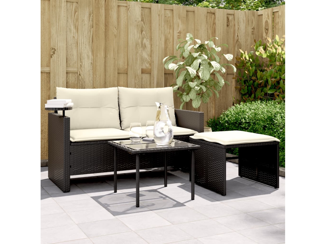 Conjunto de sofá de jardín con cojines de mimbre sintético negro, Dkd Home Decor