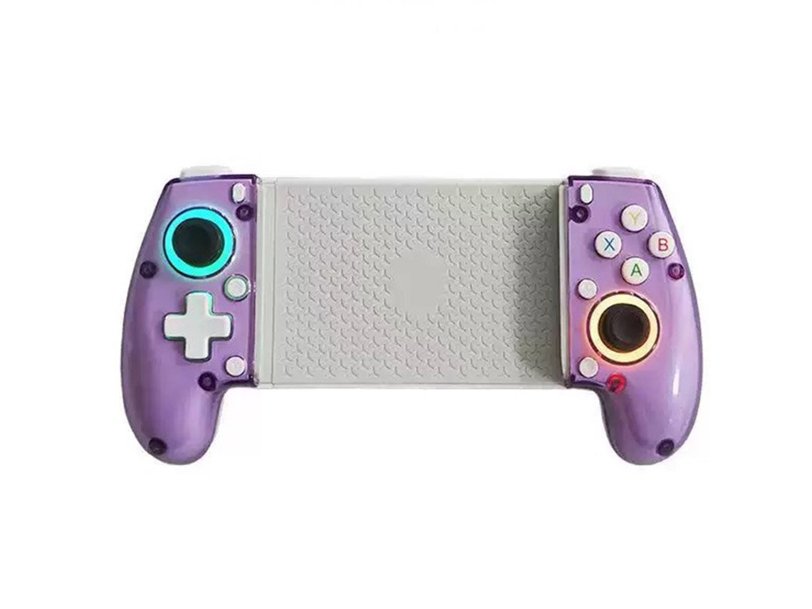 Mando para juegos móviles, amarillo y elástico, con dos joysticks RGB, batería de 800 mAh, diseño de silicona y giroscopio de seis ejes.