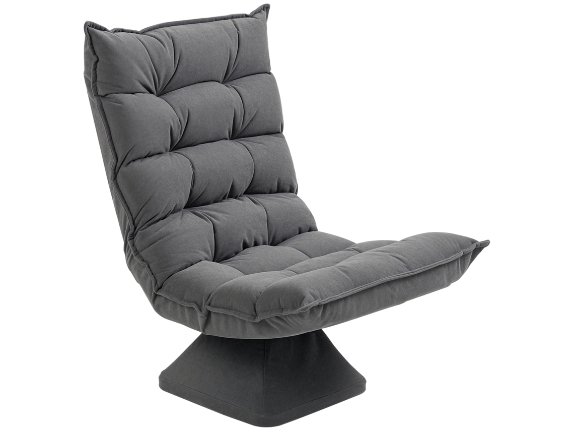 Sillón de salón relajante con rotación de 360° y respaldo ajustable, diseño capitoné, tejido de lino, gris jaspeado.