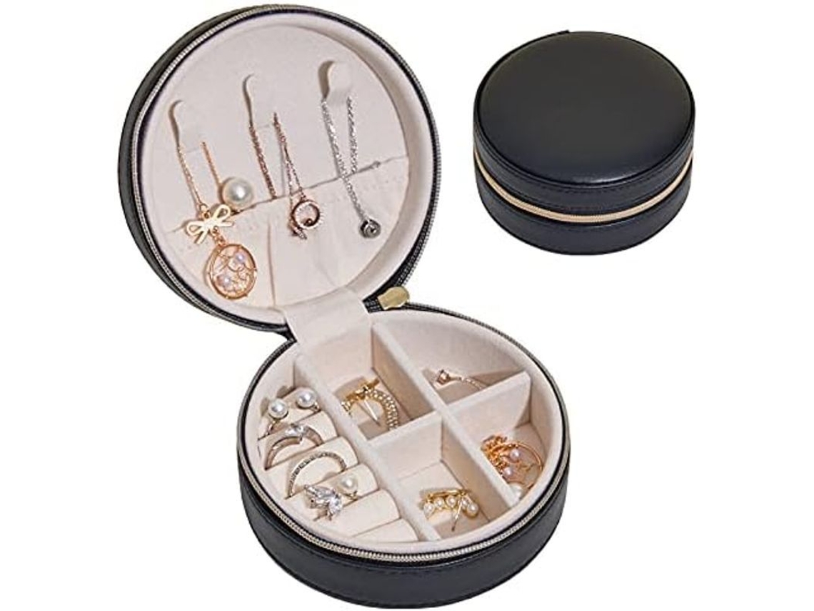 Caja De Joyería Para Mujer, Estuche De Cuero Pequeño, Organizador De Viajes, Negro, Moderno Y Portátil