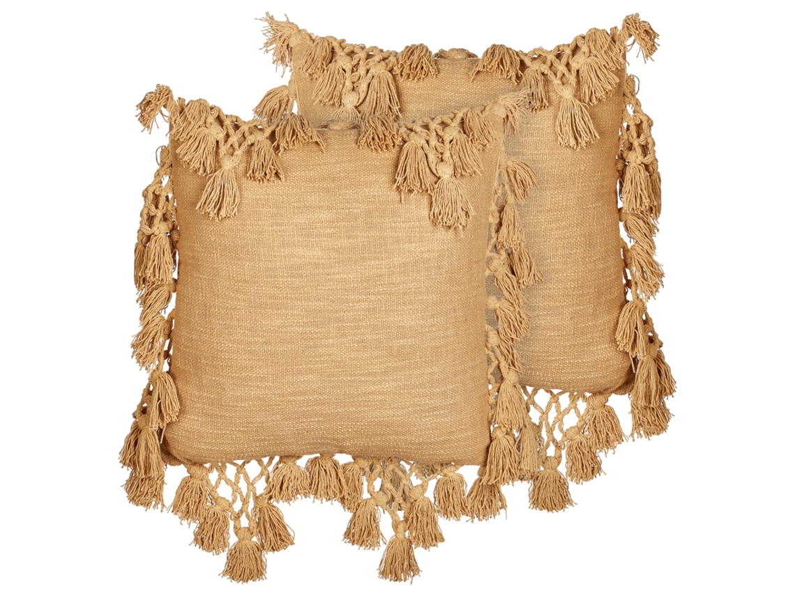 Juego de cojines decorativos BELIANI Olearia de Algodón Beige 45x45x15