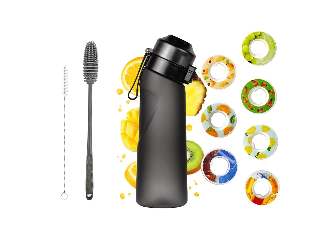 Botella CUICH Botella de Agua con Aire con 7 Cápsulas de Sabor 650Ml de Fragancia de Frutas 0% Azúcar con Pajita Negra