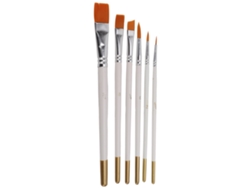 Set De 6 Pinceles Multiusos Mini Nylon Con Varillas Blancas Puntas Redondas Y Planas Para Pintura Al Óleo Y Acuarela
