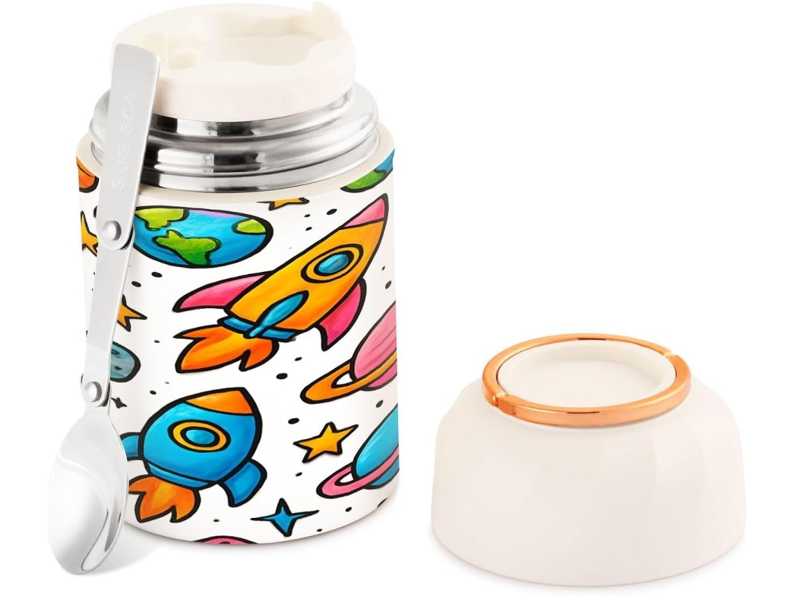 Cartoon Planet Tarro Térmico Para Alimentos 500 Ml Boca Ancha Doble Pared Acero Inoxidable Incluye Cuchara ...