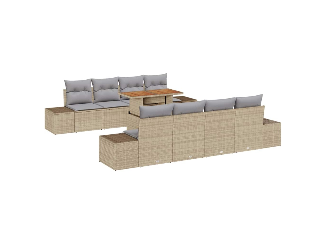 Maison Exclusive - Juego de comedor de jardín con cojines, 9 piezas, beige y gris
