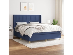 Cama Box Spring Con Colchón Tela Azul 180x200 Cm