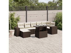 Conjunto de sofá de jardín de 8 piezas con cojines de mimbre marrón de DKD Home Decor