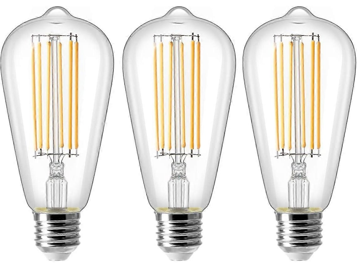 Rebe-bombilla Led Vintage E27 St64, 8w Equivalente A 80w, 2700k Luz Blanca Cálida, 800lm, No Regulable, Pack De 3