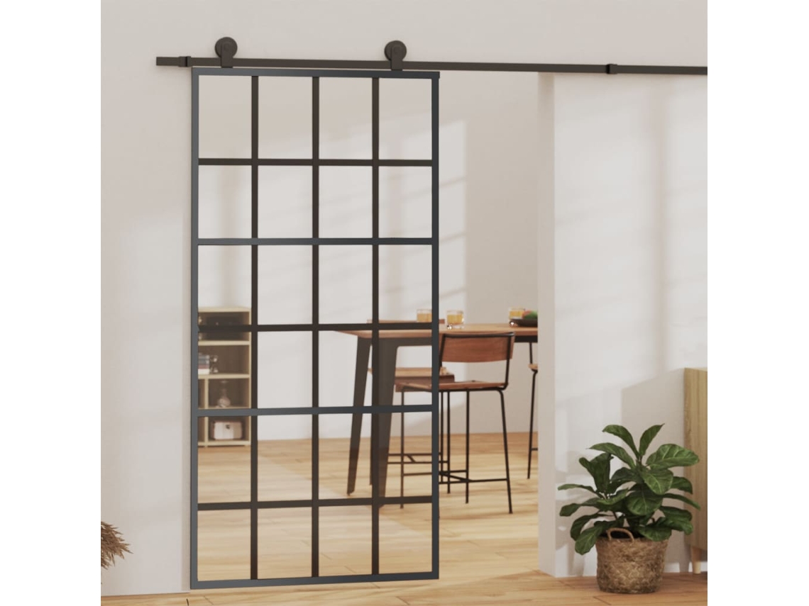 Puerta corrediza | Puerta corredera con herrajes, 102 x 205 cm, ESG, vidrio/aluminio, Wsd443033, Lovely Home