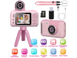 Cámara digital de juguete para niños con tarjeta SD de 32 GB, ideal para niñas de 3 a 12 años, color rosa, Hexinyigjly