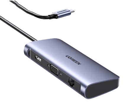 Adaptador UGREEN 60557 Cm256 7In1 Tipo-C a HDMI 3Usb3.0 VGA Pd100W Hub 1000Mbps para Huawei Mate40/P50 S20