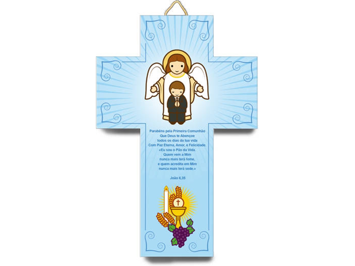 Figura Decorativa LITTLE DROPS OF WATER Cruz Comunión Ángel y Niño (Azul - Resina)