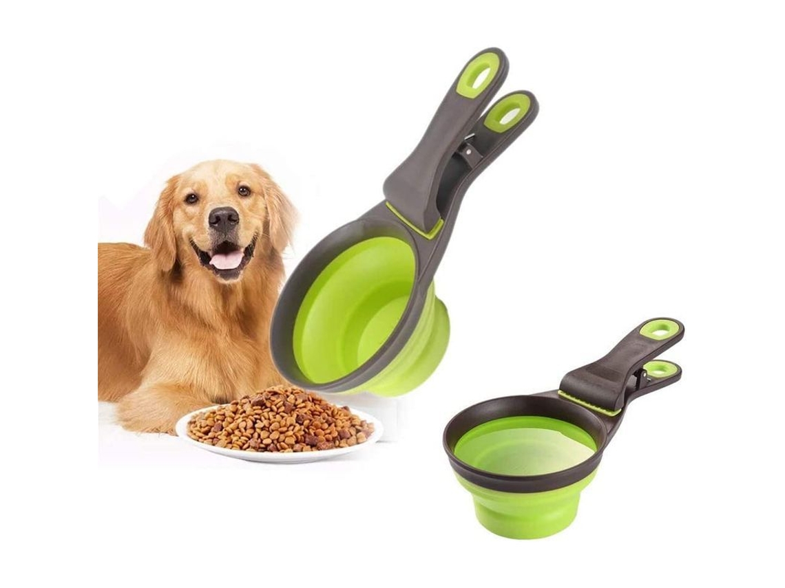 Cuchara Medidora 3 En 1 Para Comida De Mascotas, Vaso Medidor De Silicona Plegable Con Cierre Para Bolsas De Comida Para Perros Y Gatos.