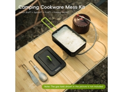 Kit de cocina para acampar con ollas, lata, hornillo y cubiertos