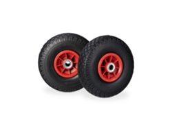 Relaxdays 2x Ruedas De Carretilla, Neumáticos De Goma, 3.00-4, Eje De 20mm, Hasta 80 Kg, 260x85 Mm, Negro-rojo