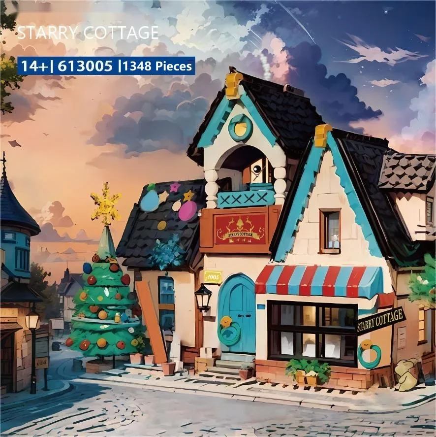 Casa del cielo estrellado con bloques de construcción, miniaturas de plástico para niños, juego de rompecabezas DIY MDUG