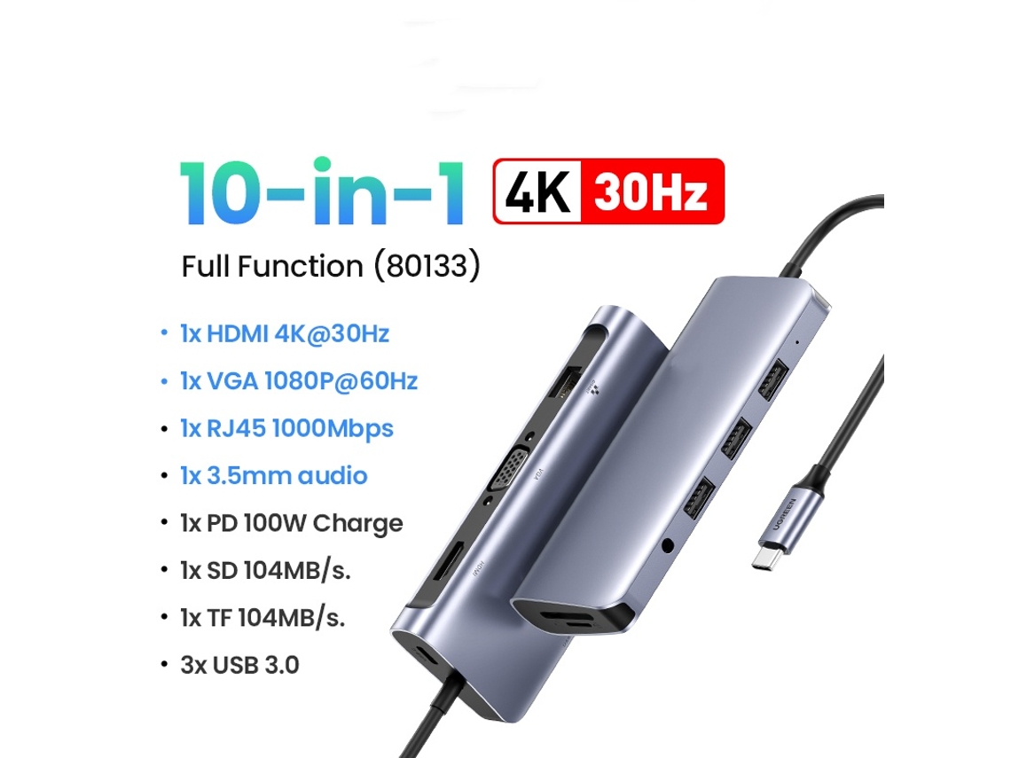 Estación de acoplamiento USB C Yizhood 10 en 1 4k Hdmi Rj45 Ethernet Pd100w Sdtf para computadora portátil Macbook iPad Sumsang Pc Tablet Teléfono Gris