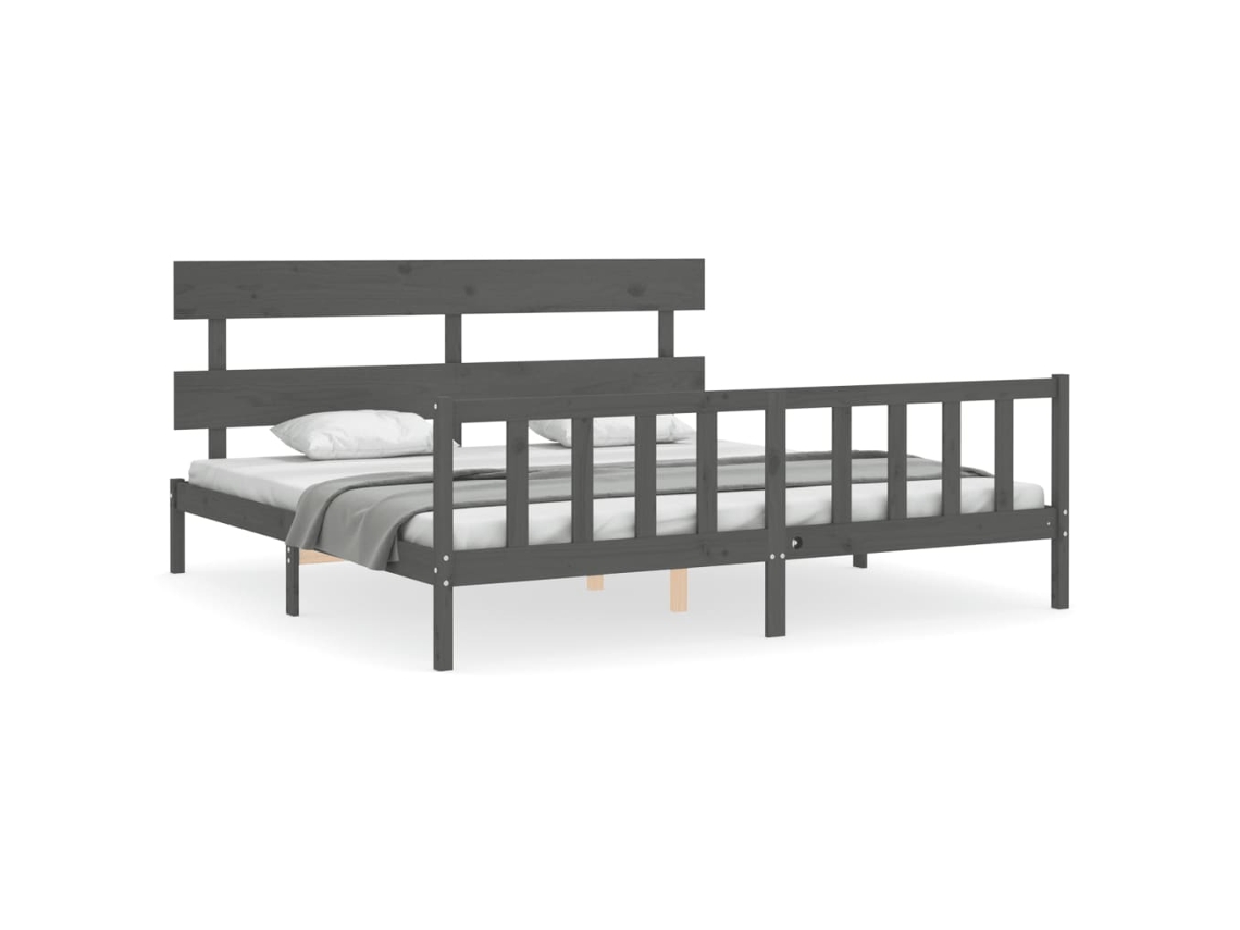 Cama con cabecero de madera maciza gris VIDAXL (Madera - 200 x 200 cm)