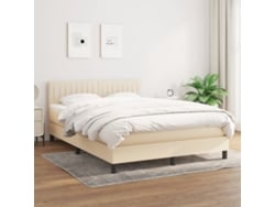Cama Box Spring Con Colchón Tela Color Crema 140x190 Cm