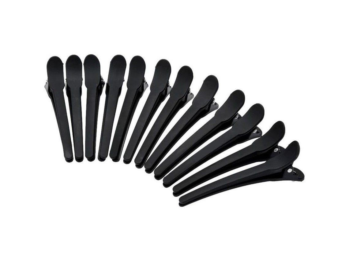 12 Pinzas De Plástico Para Mechones De Cabello Para Peinados De Salón - Negras
