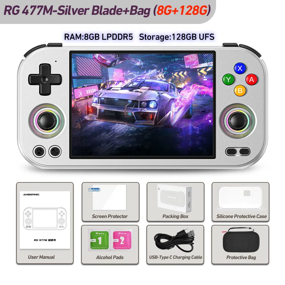 128g (juegos 4k) plata 8g 128g Bolsa rg477m Consola De Juegos Ltps Reproductor De Juegos Dimensity Multijugador Streaming