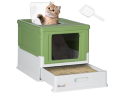 Caixa Areia Gatos Tampa Entrada Saída 47,5x35,5x36,7 Cm Verde Branco