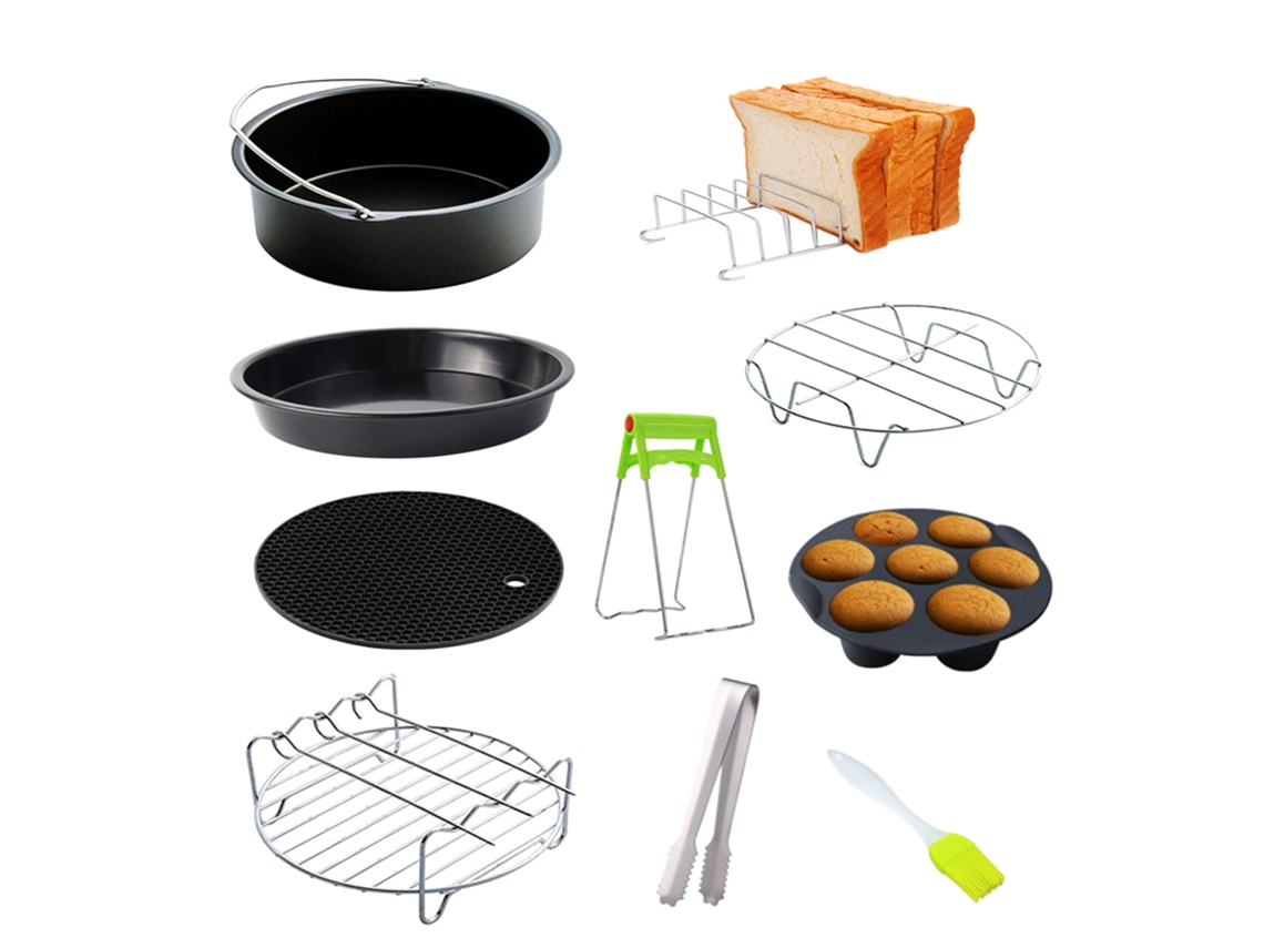 Kit De Accesorios Para Freidora De Aire De 10 Piezas Con Bandeja Para Pizza Y Moldes Para Cupcakes (para Freidoras De 3,2 A 5,8 Cuartos De Galón).