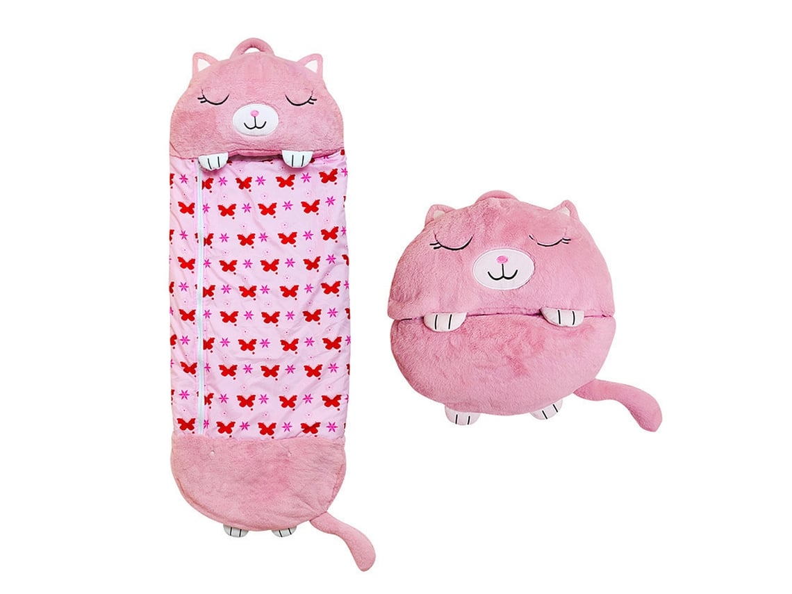 Saco De Dormir Convertible En Almohada, Para Niños, Gatito. Tacto Peluche. Pequeño / S 135x50cm.