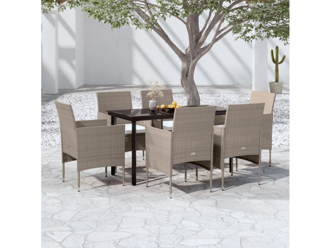 Juego de comedor de jardín de 7 piezas con cojines beige y negros de DKD Home Decor