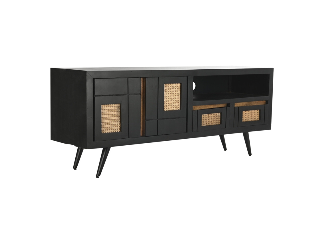 Mueble Tv Mango Ratán Negro 145,5x40,5x60cm