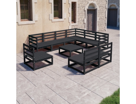 Conjunto 10 de muebles de jardín VIDAXL y cojines negro madera pino
