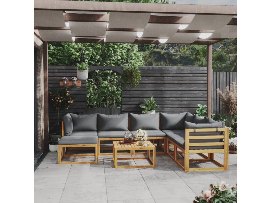 Conjunto de salón de jardín de 8 piezas con cojines de madera maciza de acacia, Dkd Home Decor
