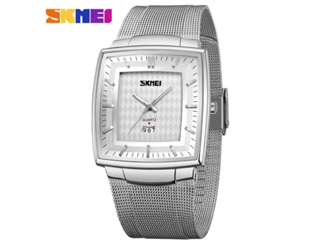 Reloj de cuarzo analógico de acero inoxidable ultrafino, reloj de pulsera de malla cuadrada, carcasa plateada y superficie plateada LUUCOZK