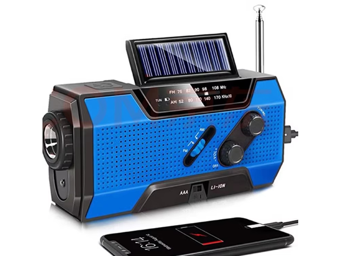 Radio Solar Y De Manivela Portátil Y Multifuncional Para Emergencias Al Aire Libre — Azul